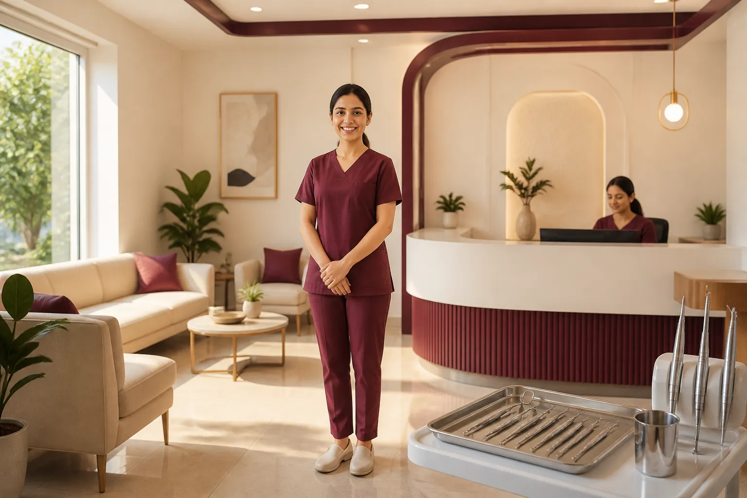 Clean and welcoming clinic waiting area and reception at Nakshatra Dental and General Clinic